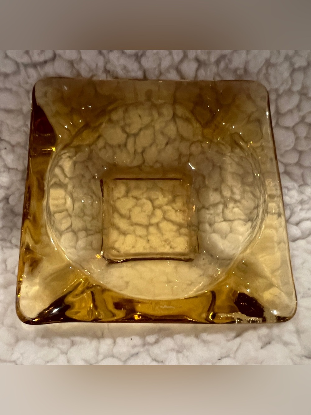 Vintage Anchor Hocking Glass Ashtray Amber Square 3.5”x 3.5”x 1.25”, beautiful
